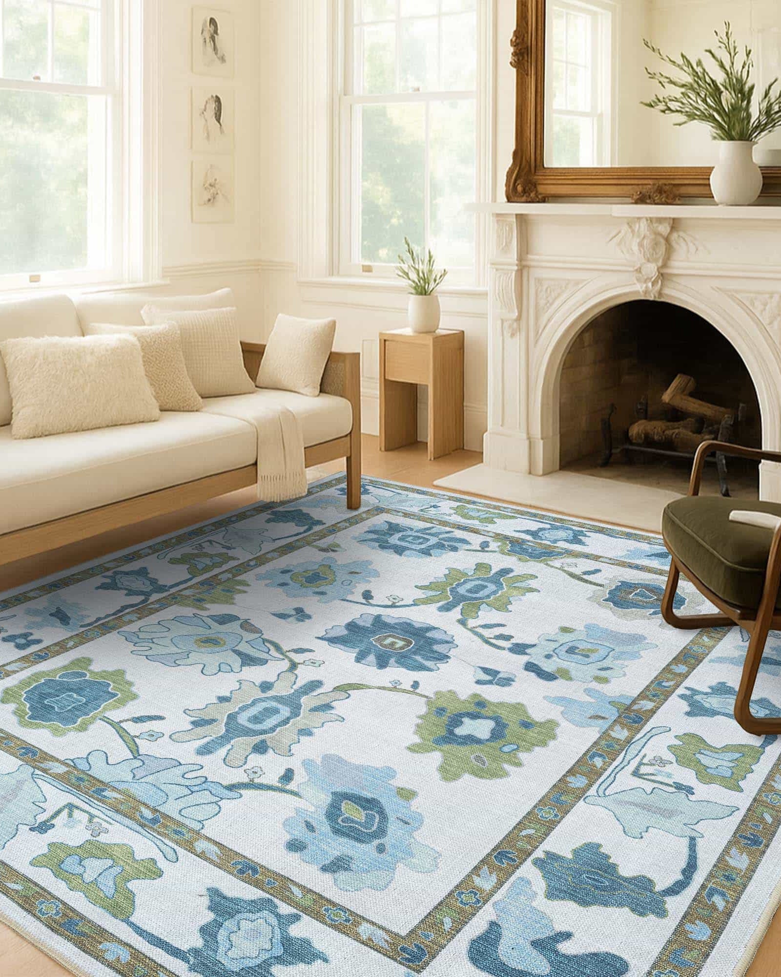 Alienore Green Blue Modern Oushak Rug