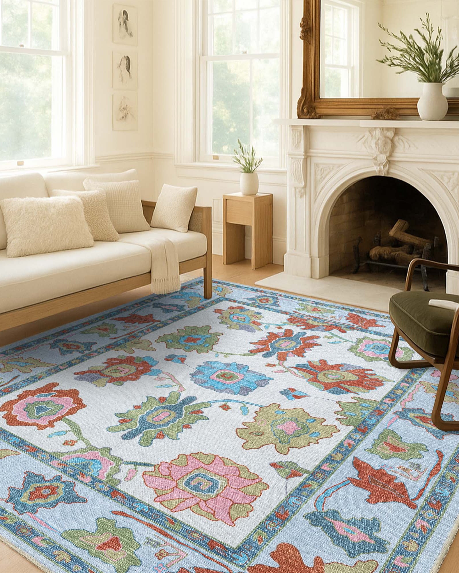 Sayyida Colorful Floral Pastel Modern Oushak Rug