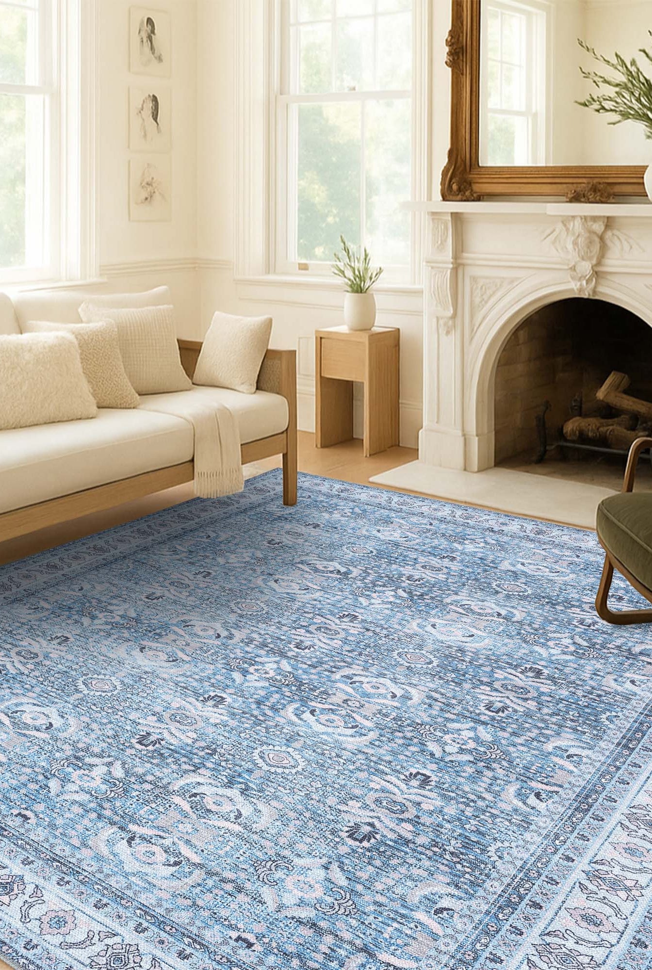 Jayla Modern Turkish Floral Cream Blue Rug
