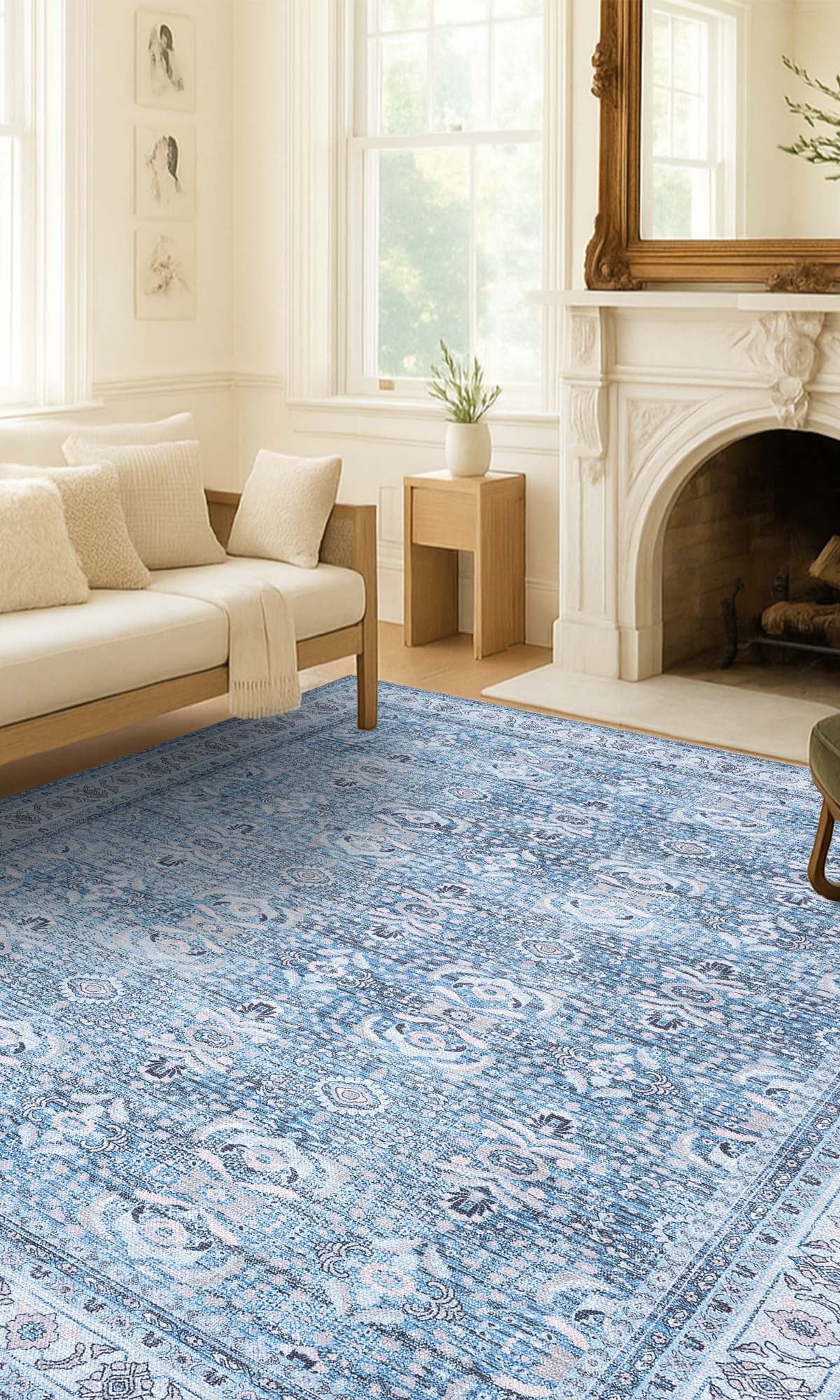 Jayla Modern Turkish Floral Cream Blue Rug