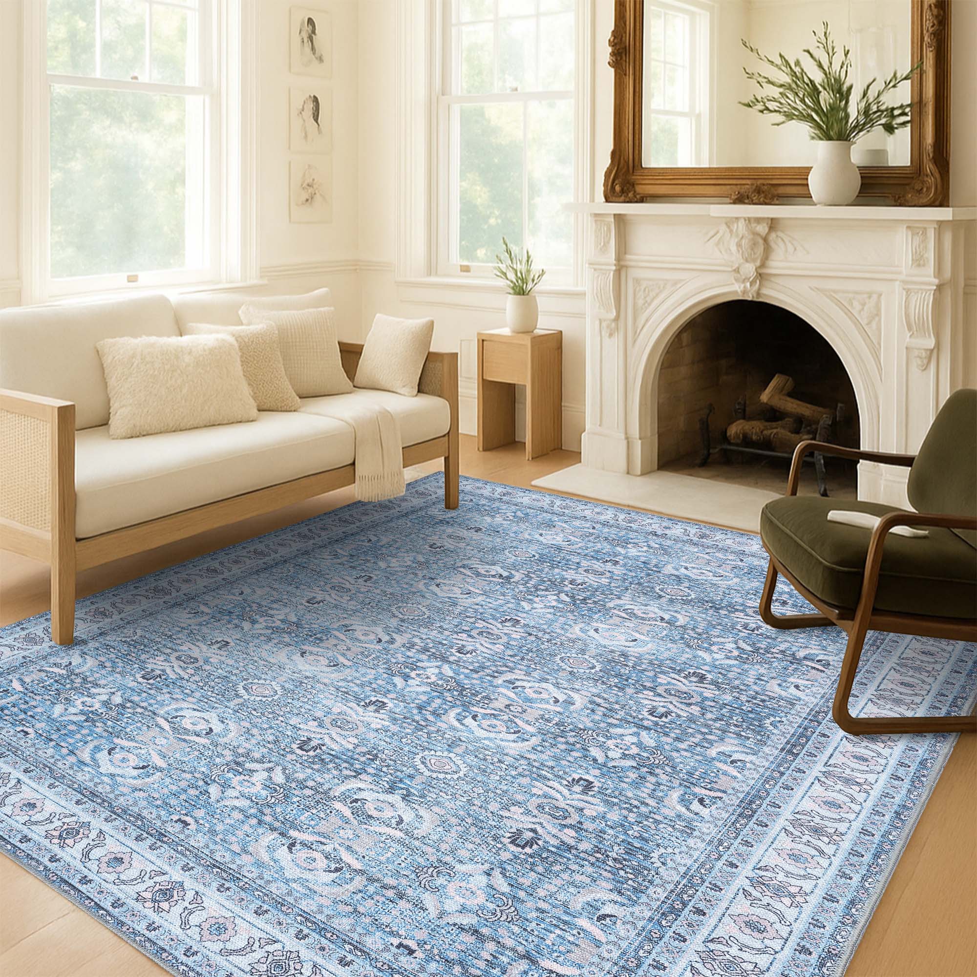 Jayla Modern Turkish Floral Cream Blue Rug