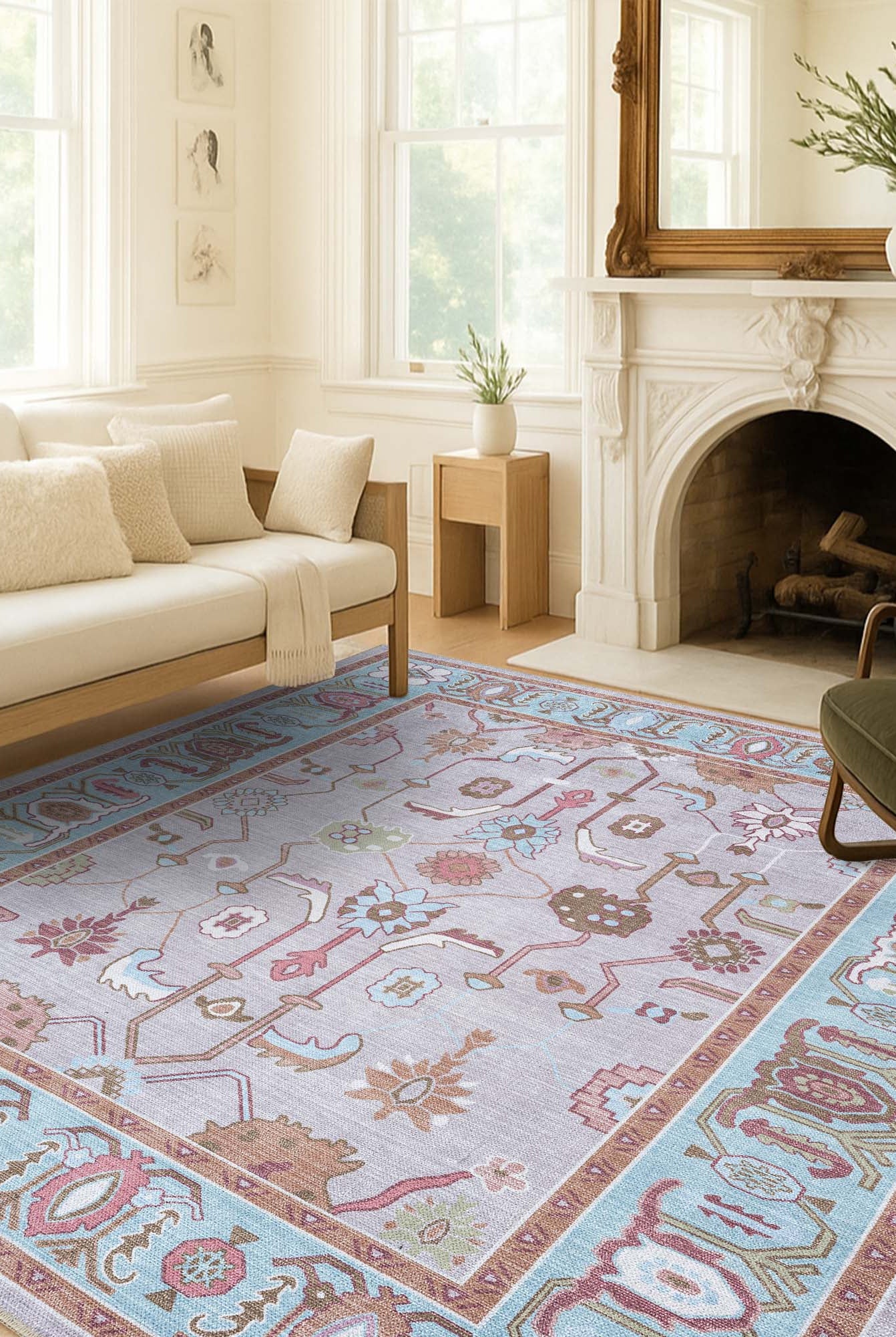 Joelle Pink Blue Modern Oushak Rug