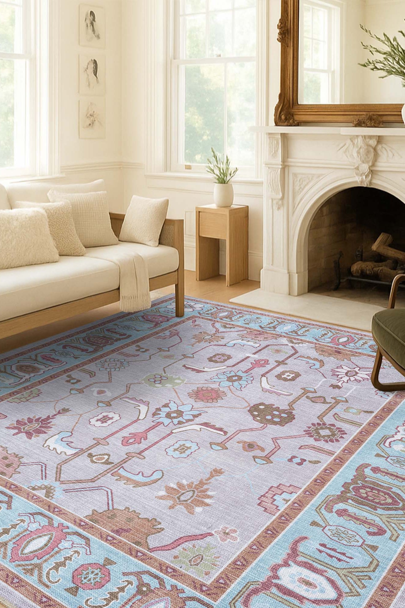 Joelle Pink Blue Modern Oushak Rug