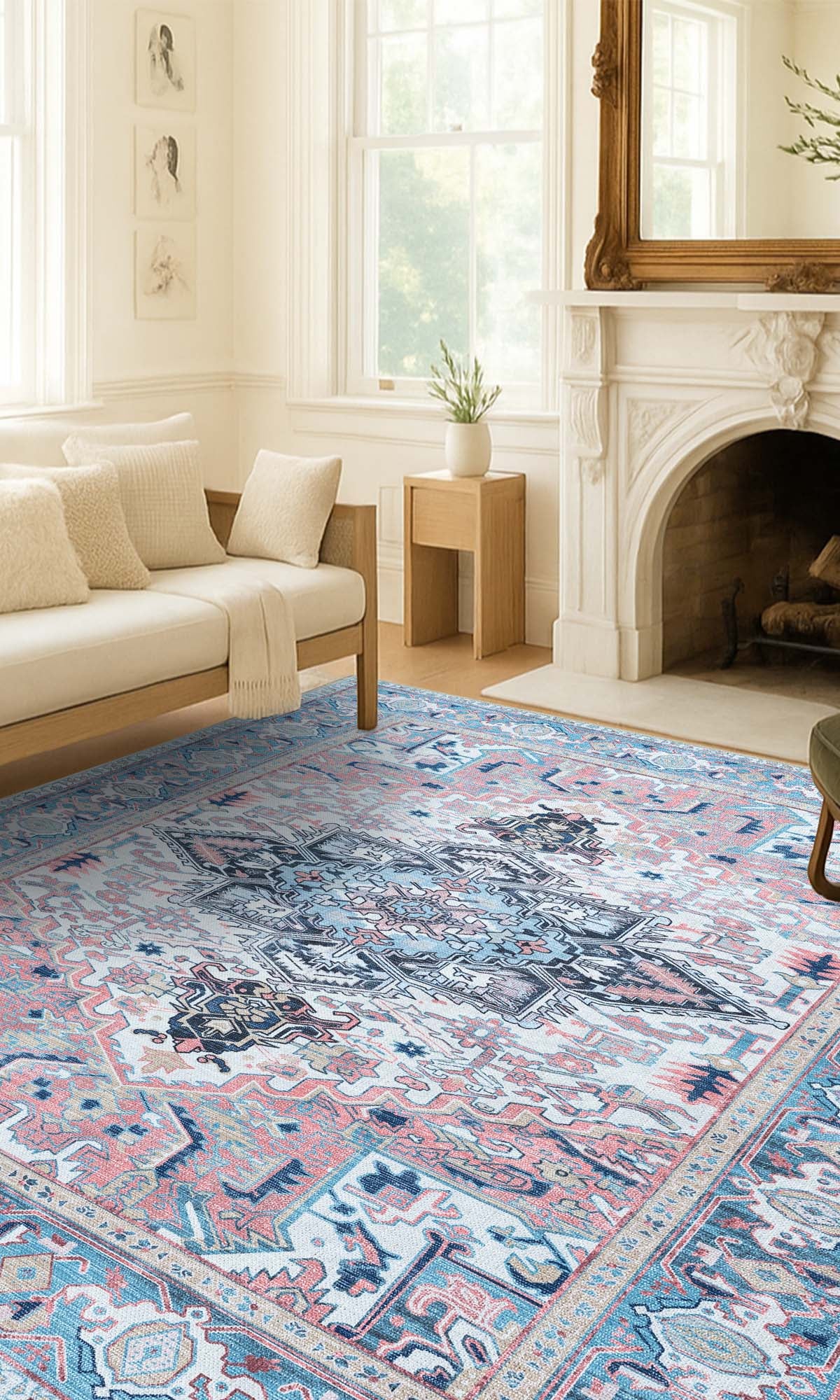 Marielle Navy Pink Heriz Modern Persian Rug