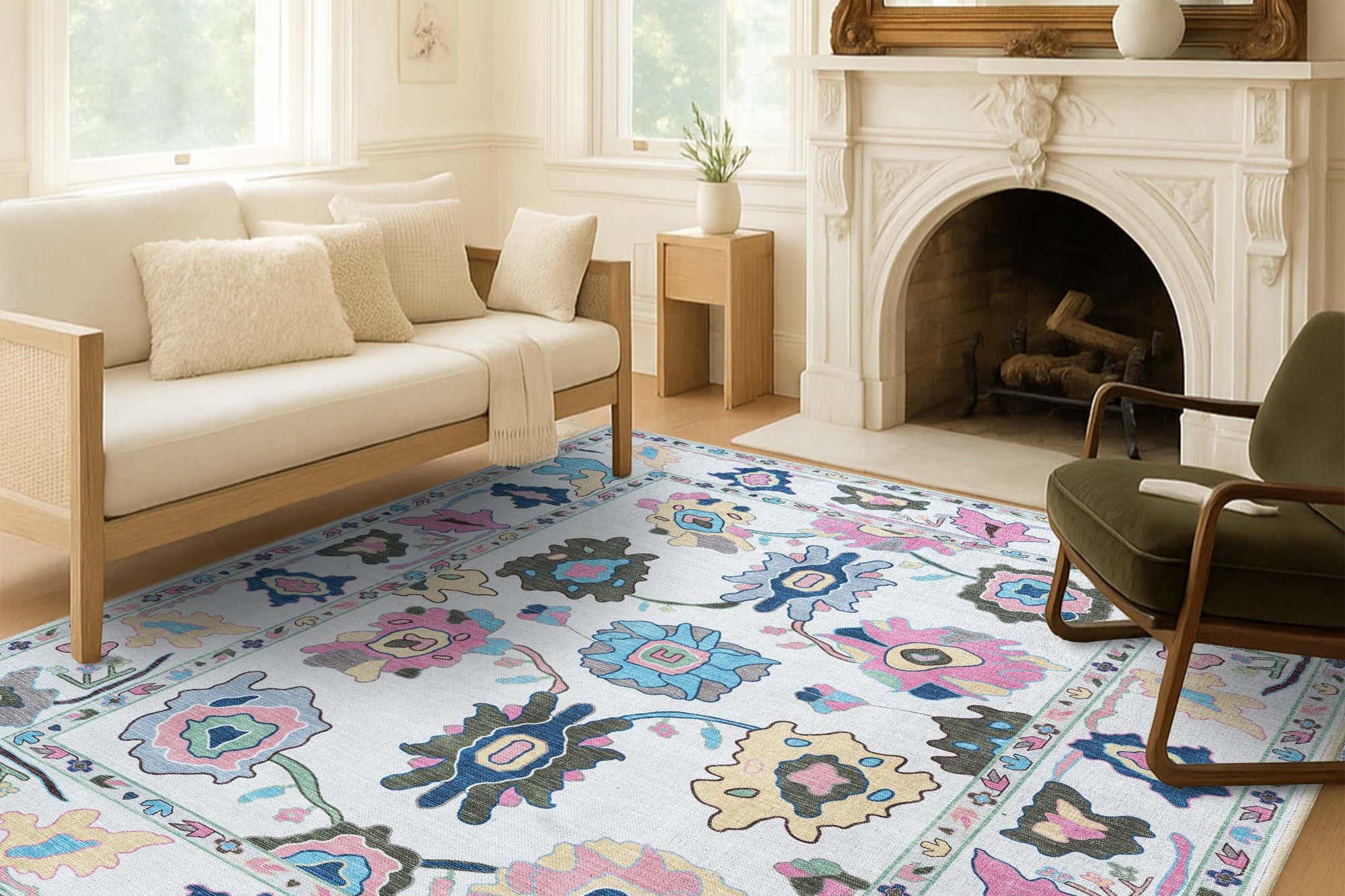 Sawsan Pastel Colorful Floral Modern Oushak Rug