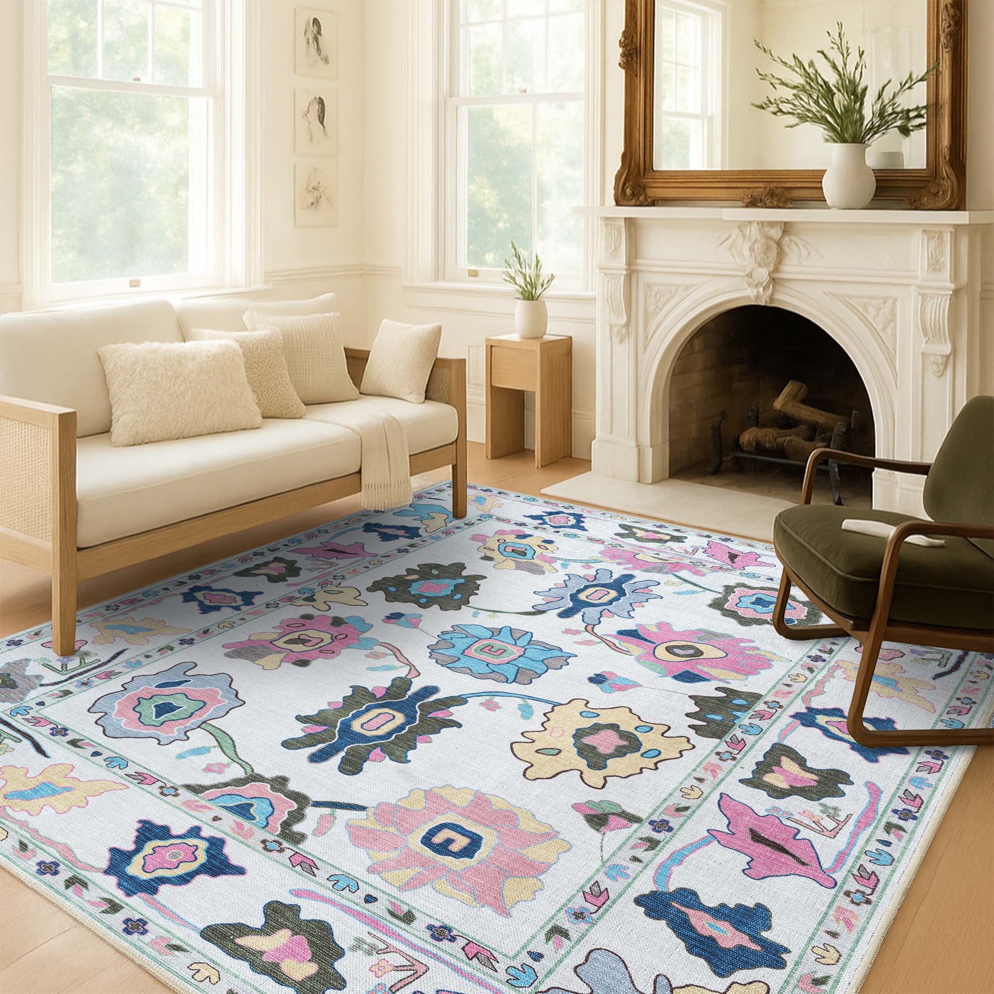 Sawsan Pastel Colorful Floral Modern Oushak Rug