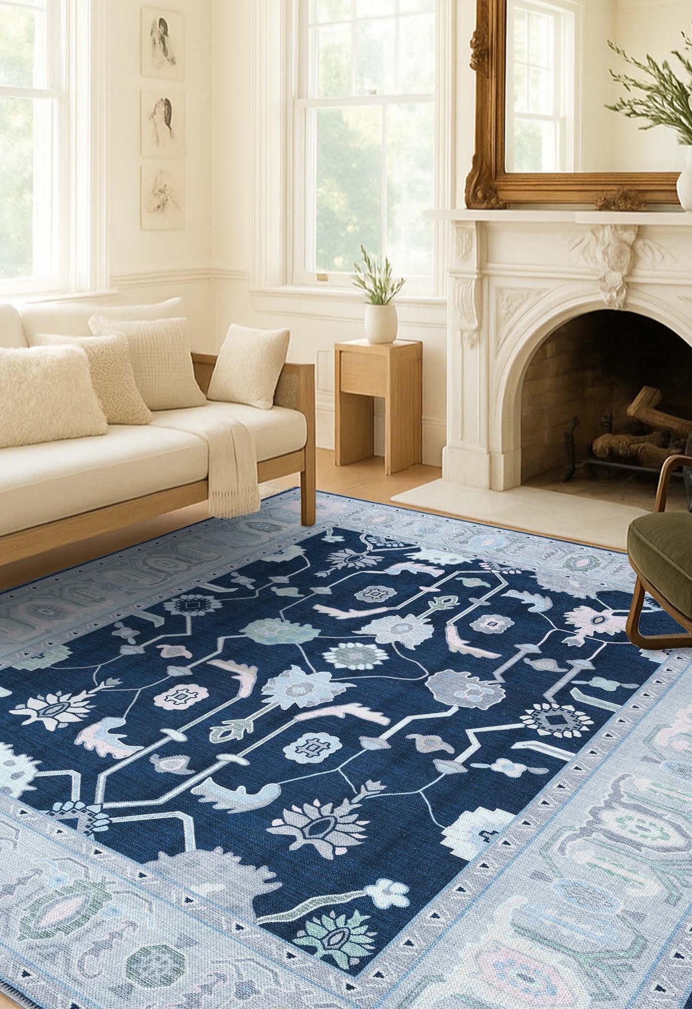 Nurul Navy Blue Modern Oushak Rug