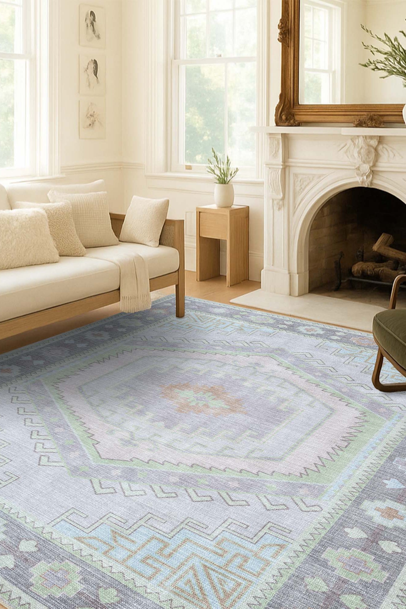 Eloise Faded Pastel Green Modern Oushak Rug