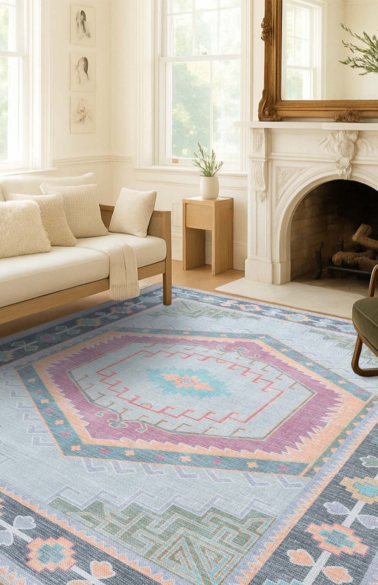 Kyra Green Pink Aesthetic Oushak Rug