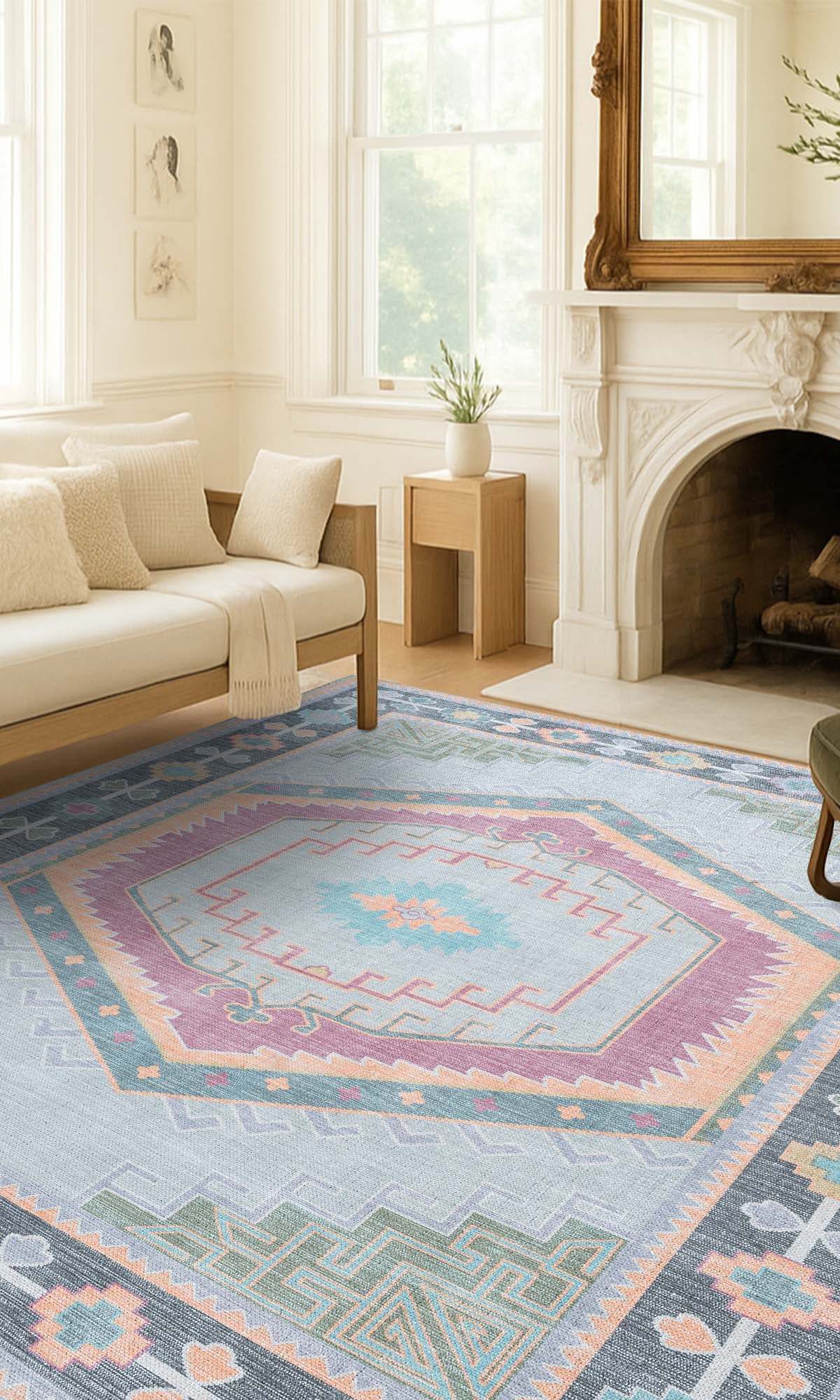 Kyra Green Pink Aesthetic Oushak Rug