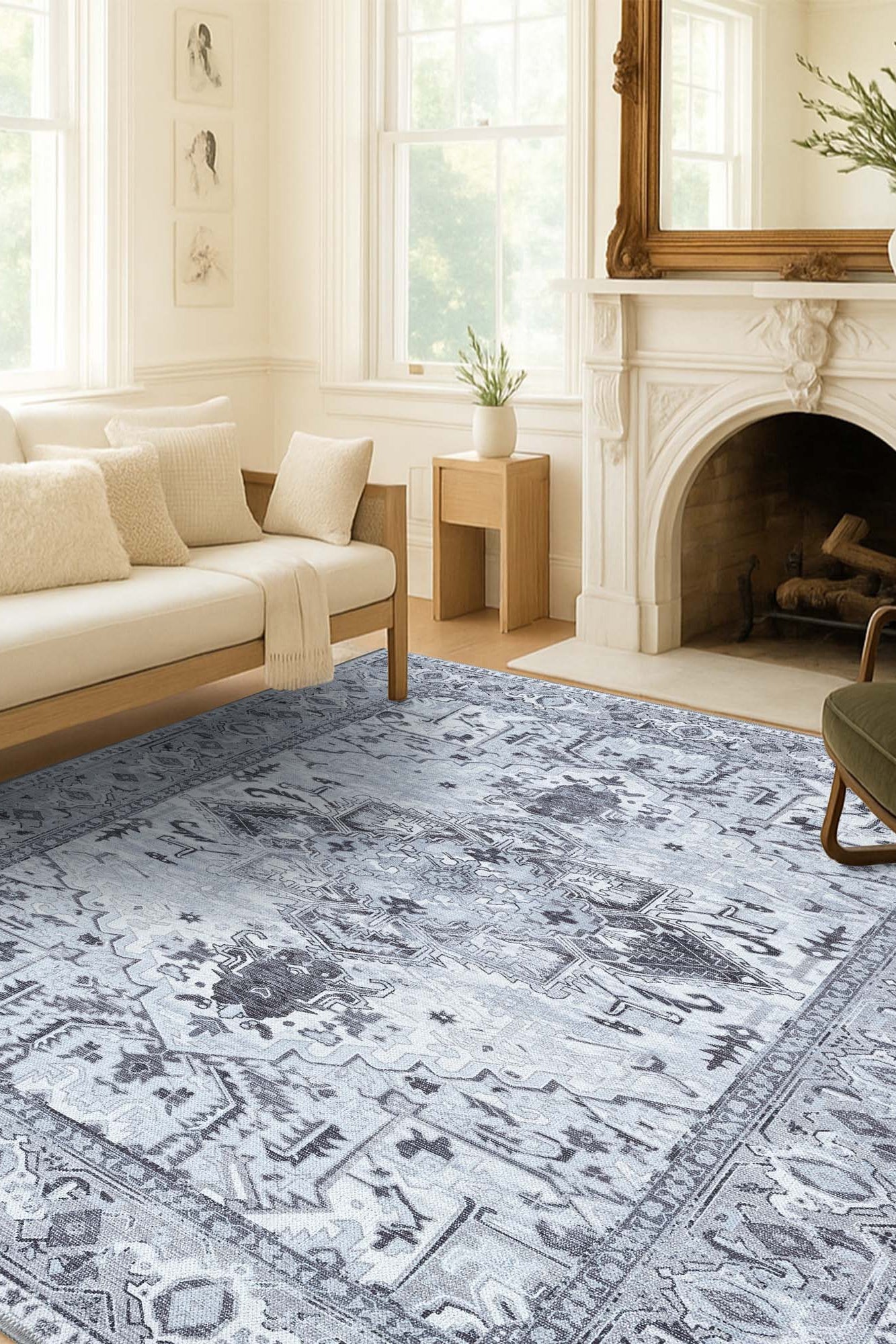 Pastel Heriz Light Gray Area Rug
