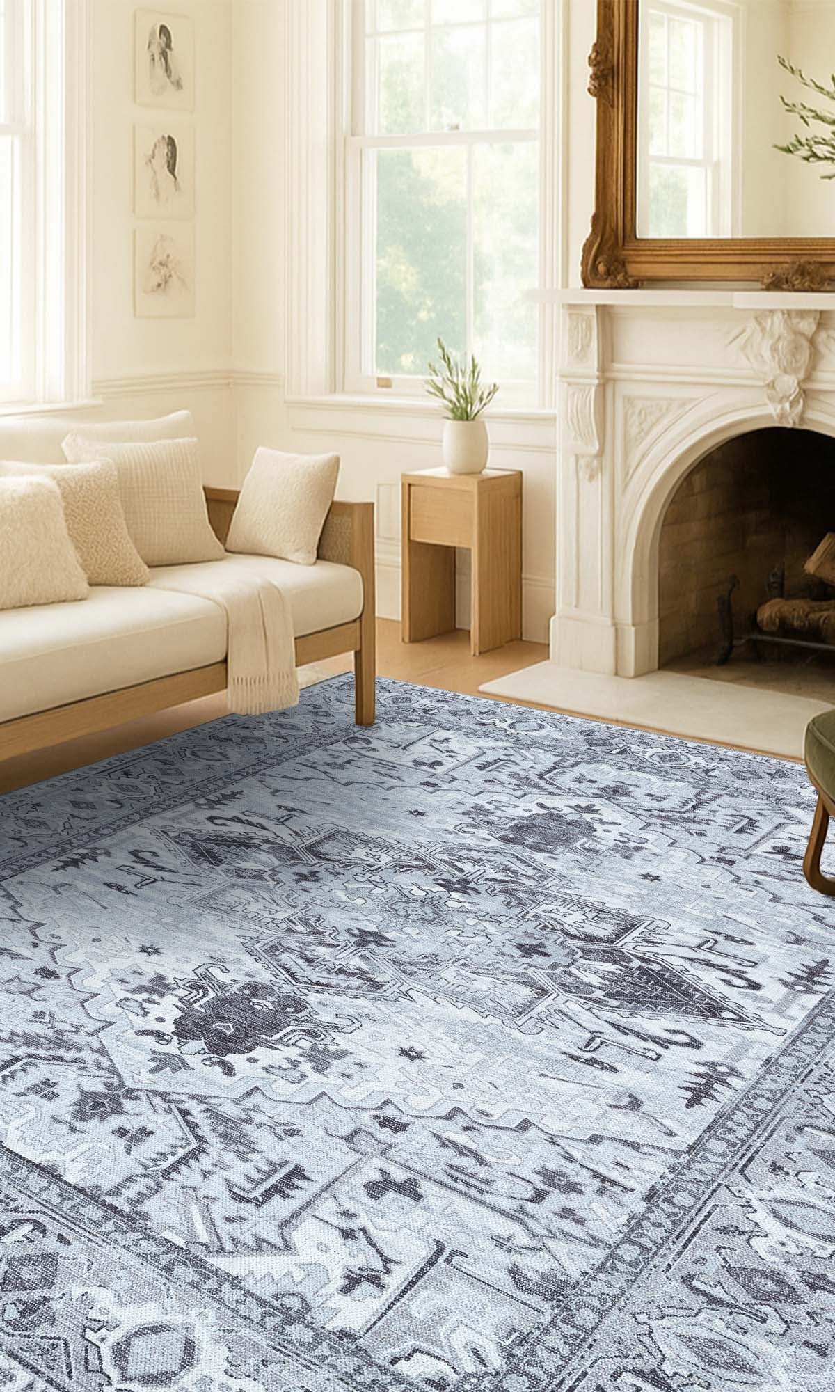 Pastel Heriz Light Gray Area Rug