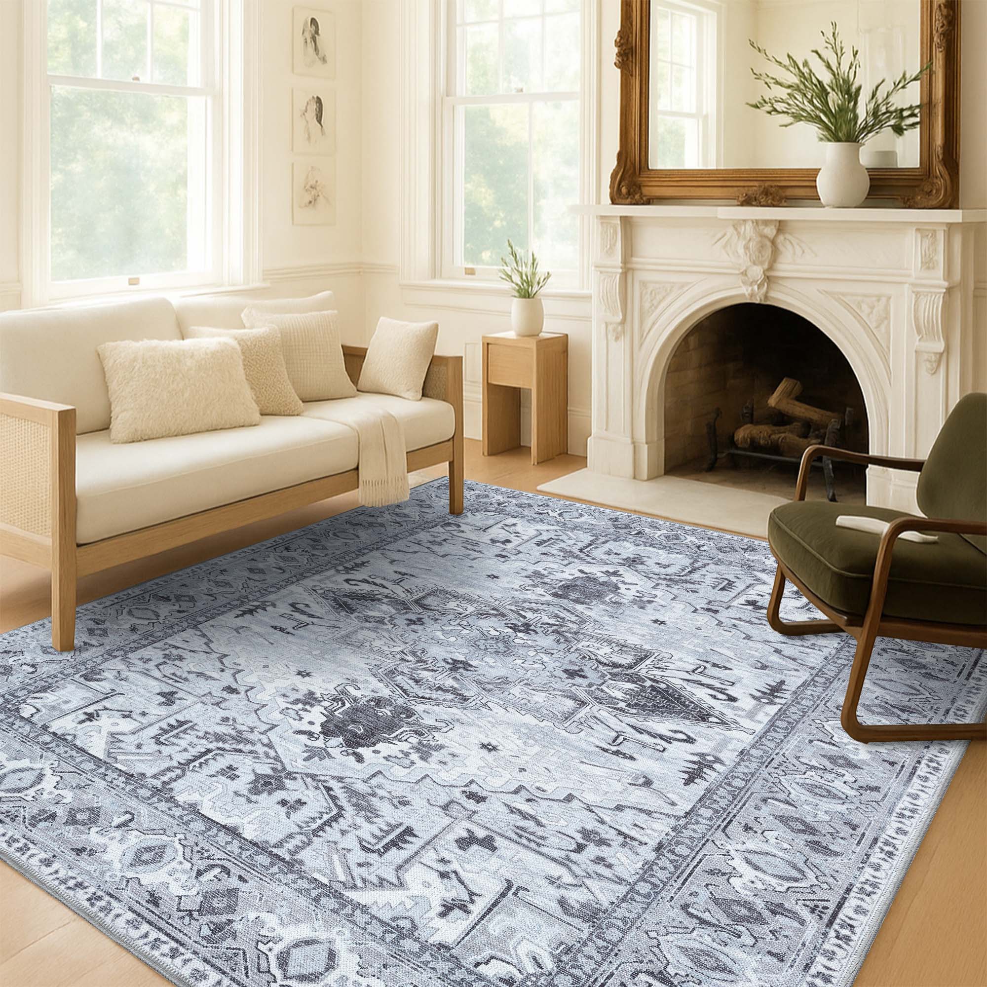Pastel Heriz Light Gray Area Rug