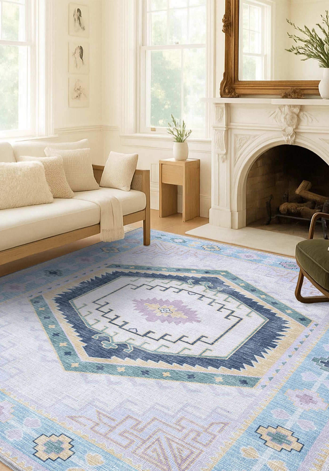 Averill Lavender, Pink & Blue Modern Oushak Rug