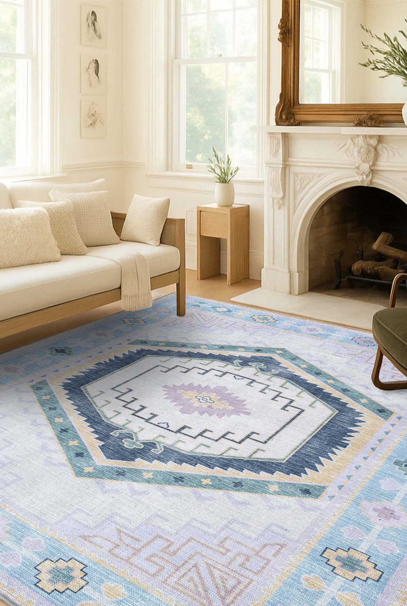 Averill Lavender, Pink & Blue Modern Oushak Rug