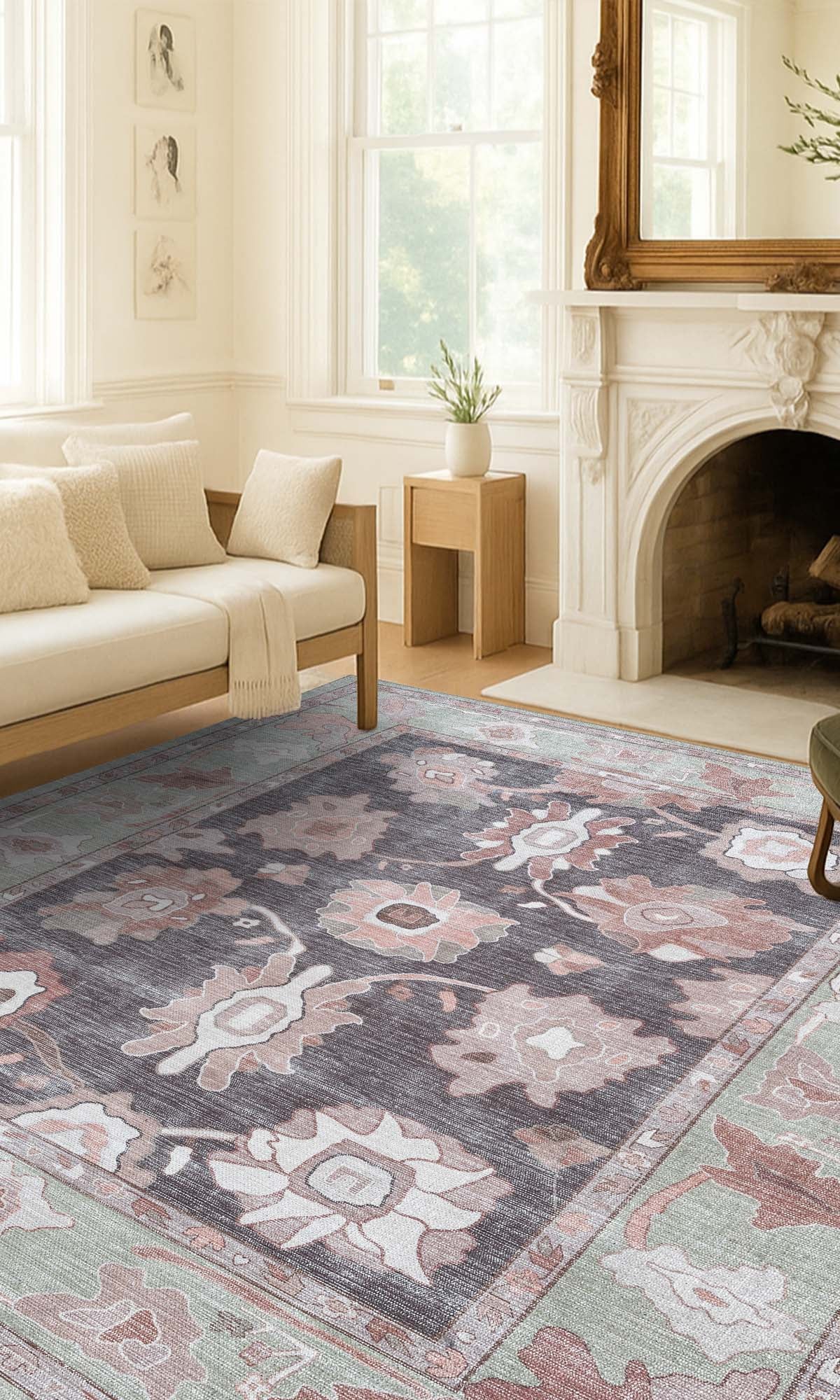 Rajiya Earth Tones Floral Modern Oushak Rug