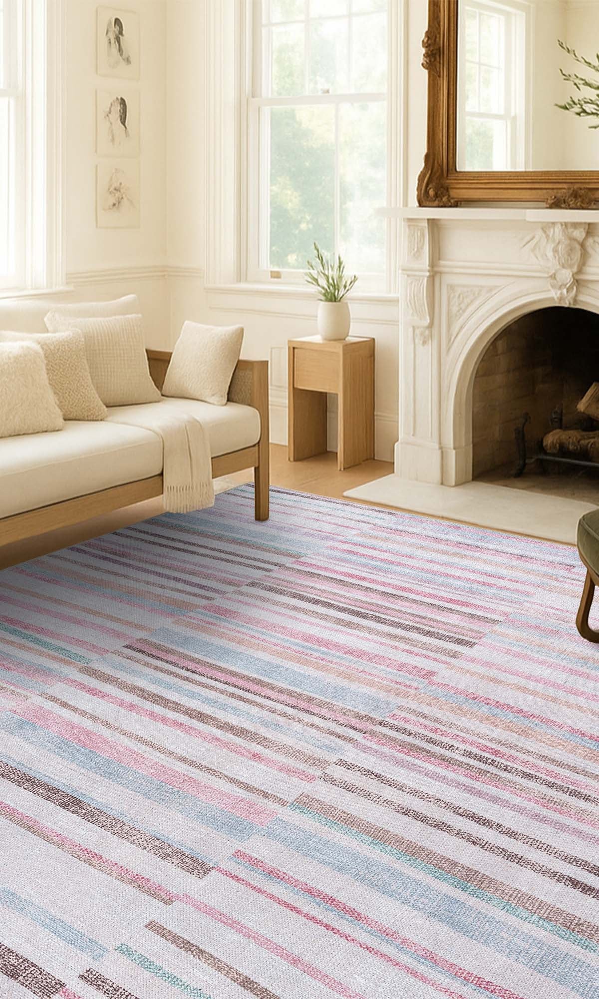 Kalia Faded Modern Turkish Striped Colorful Rug