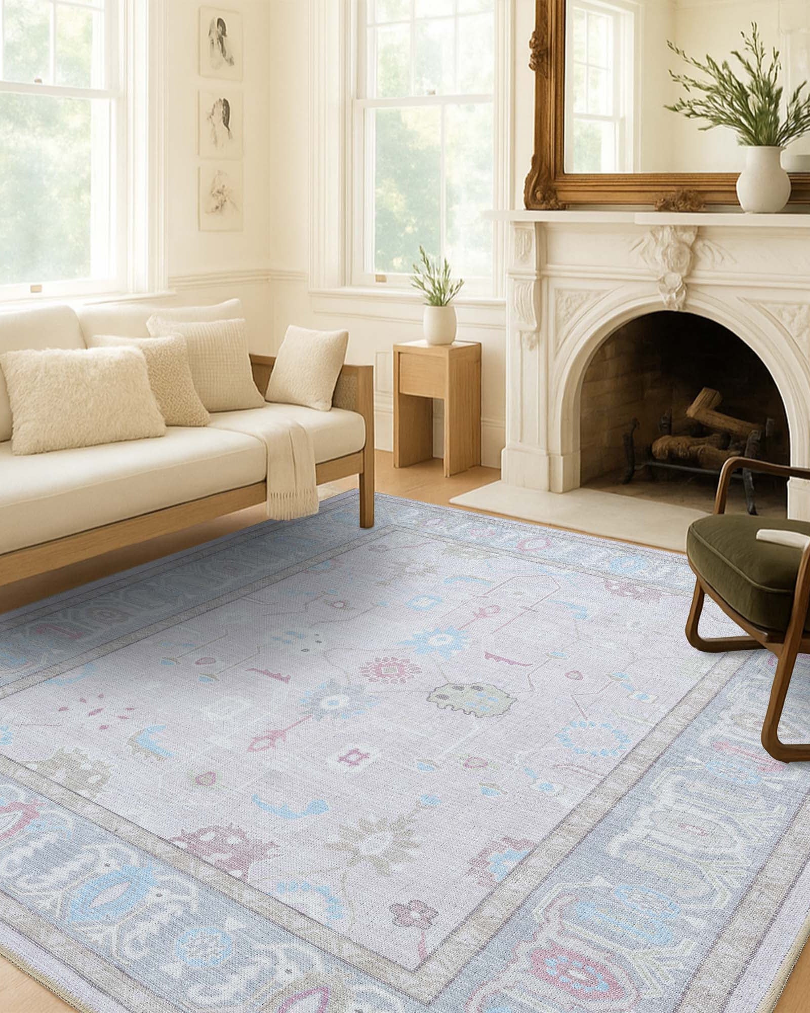 Daria Neutral Faded Pink Blush Oushak Rug