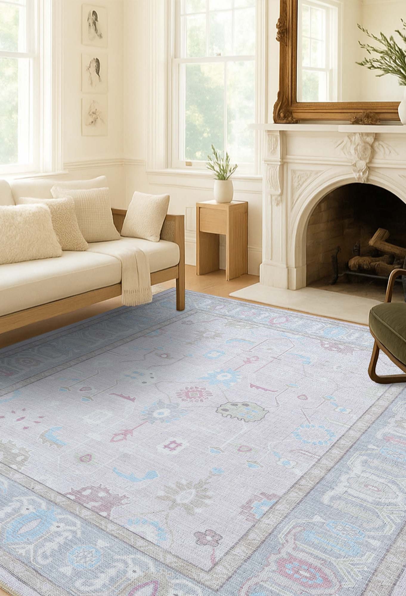 Daria Neutral Faded Pink Blush Oushak Rug