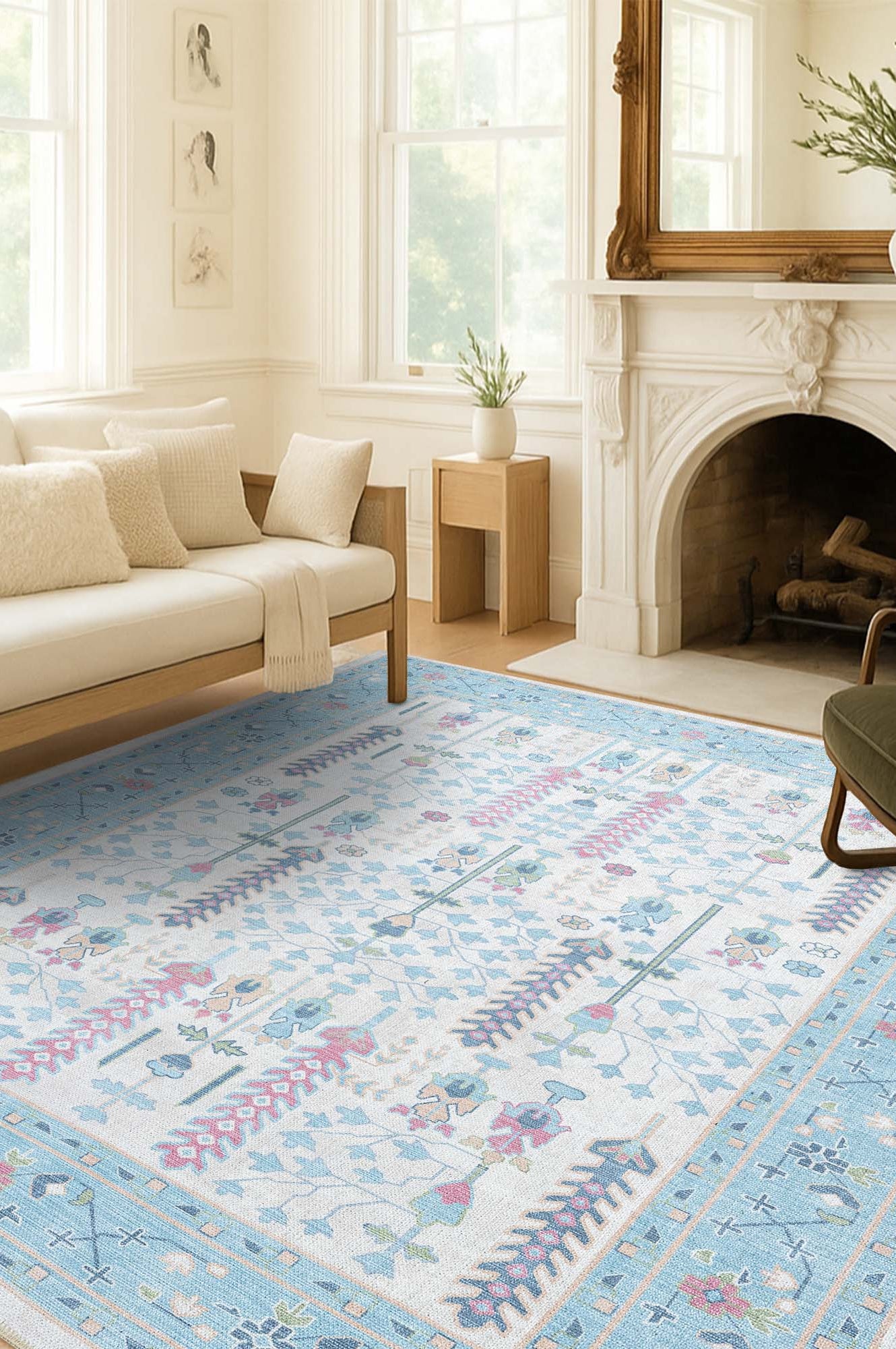 Annela Pastel Light Blue Modern Oushak Rug