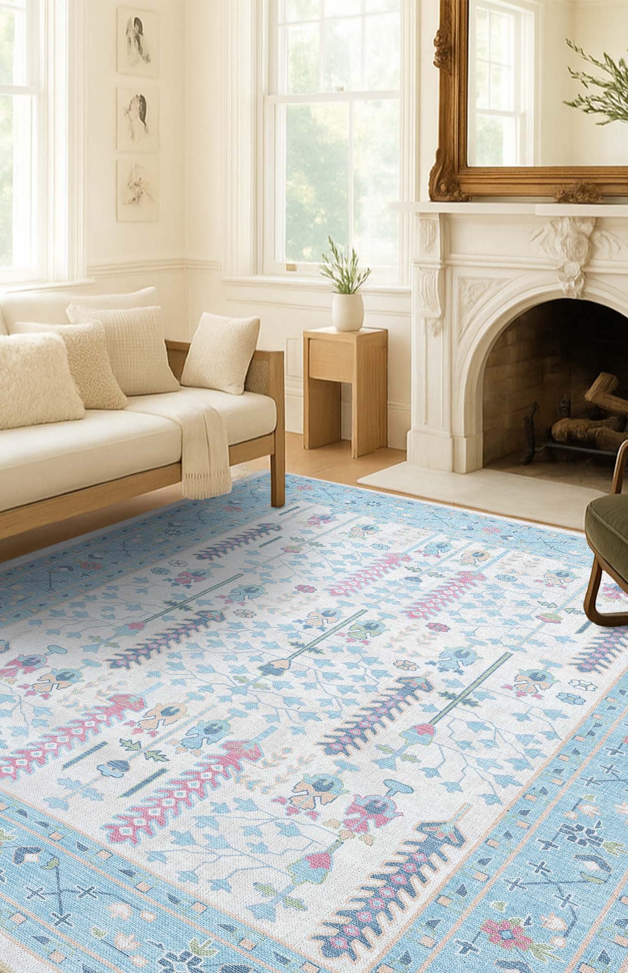 Annela Pastel Light Blue Modern Oushak Rug
