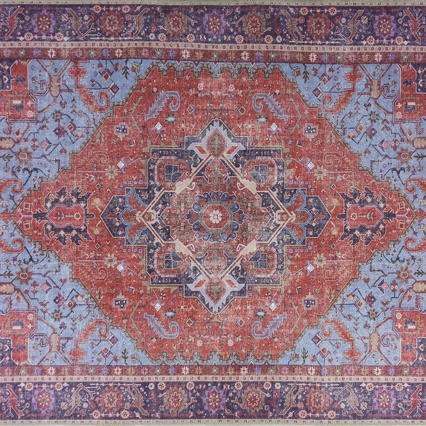 Lory Antique Red Blue Medallion Runner Rug