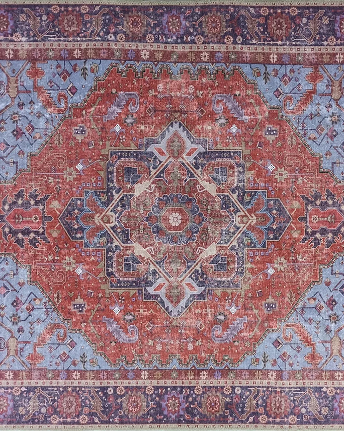 Lory Antique Red Blue Medallion Runner Rug