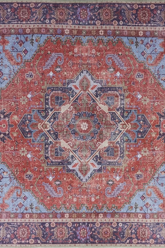 Lory Antique Red Blue Medallion Runner Rug