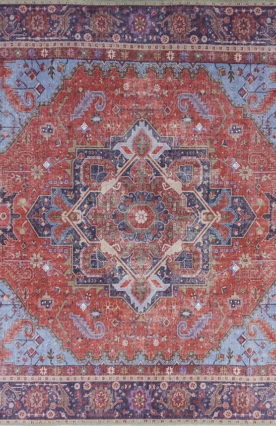 Lory Antique Red Blue Medallion Runner Rug