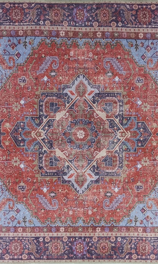 Lory Antique Red Blue Medallion Runner Rug