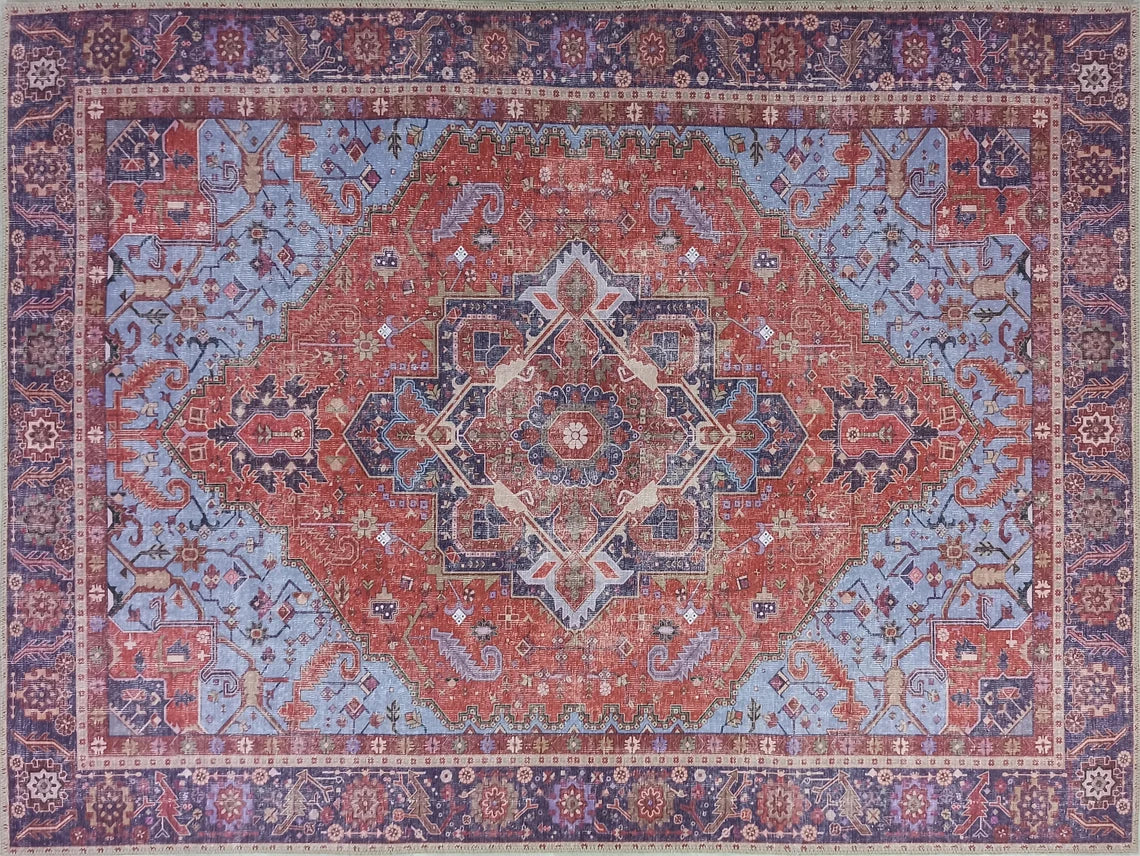Lory Antique Red Blue Medallion Runner Rug