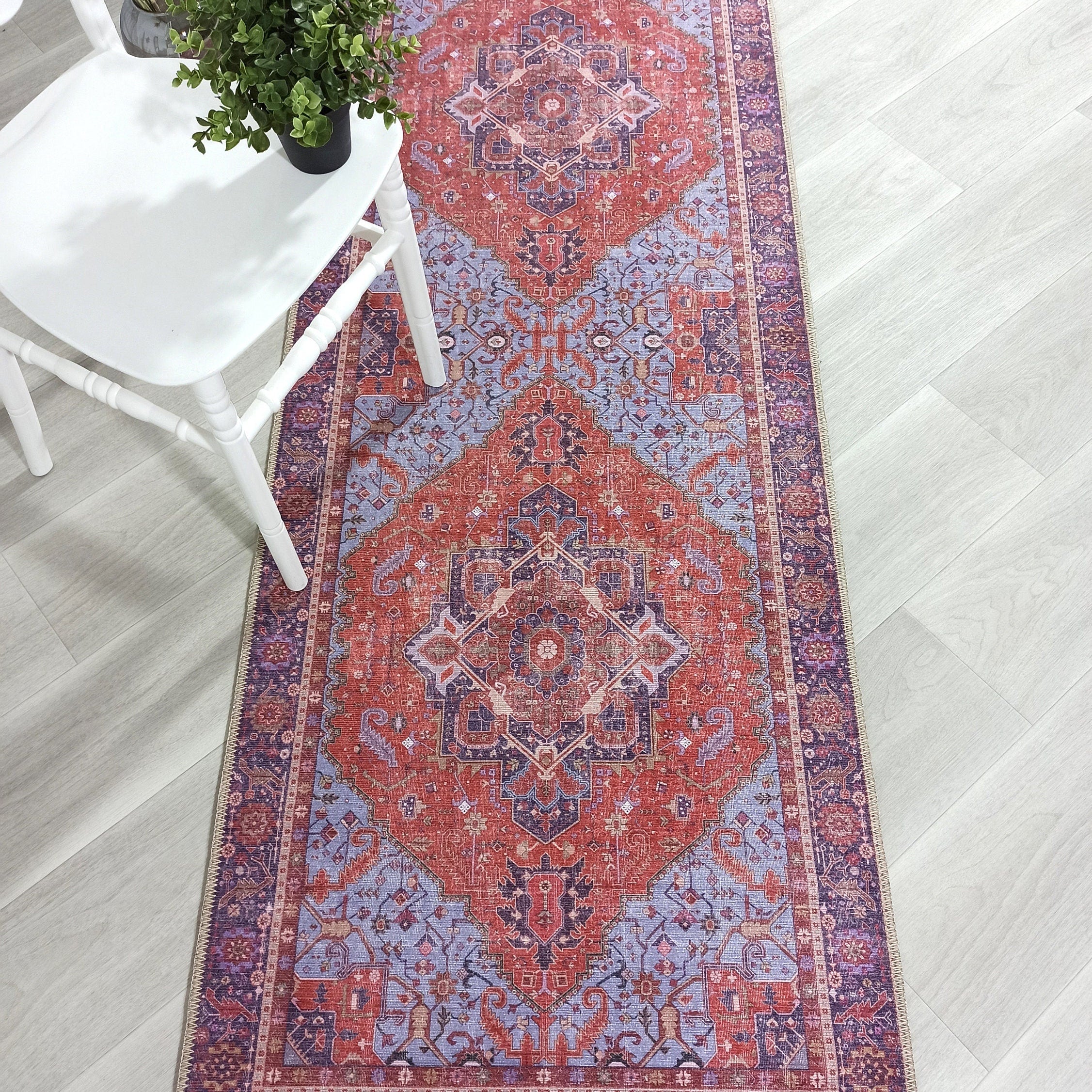 Lory Antique Red Blue Medallion Runner Rug