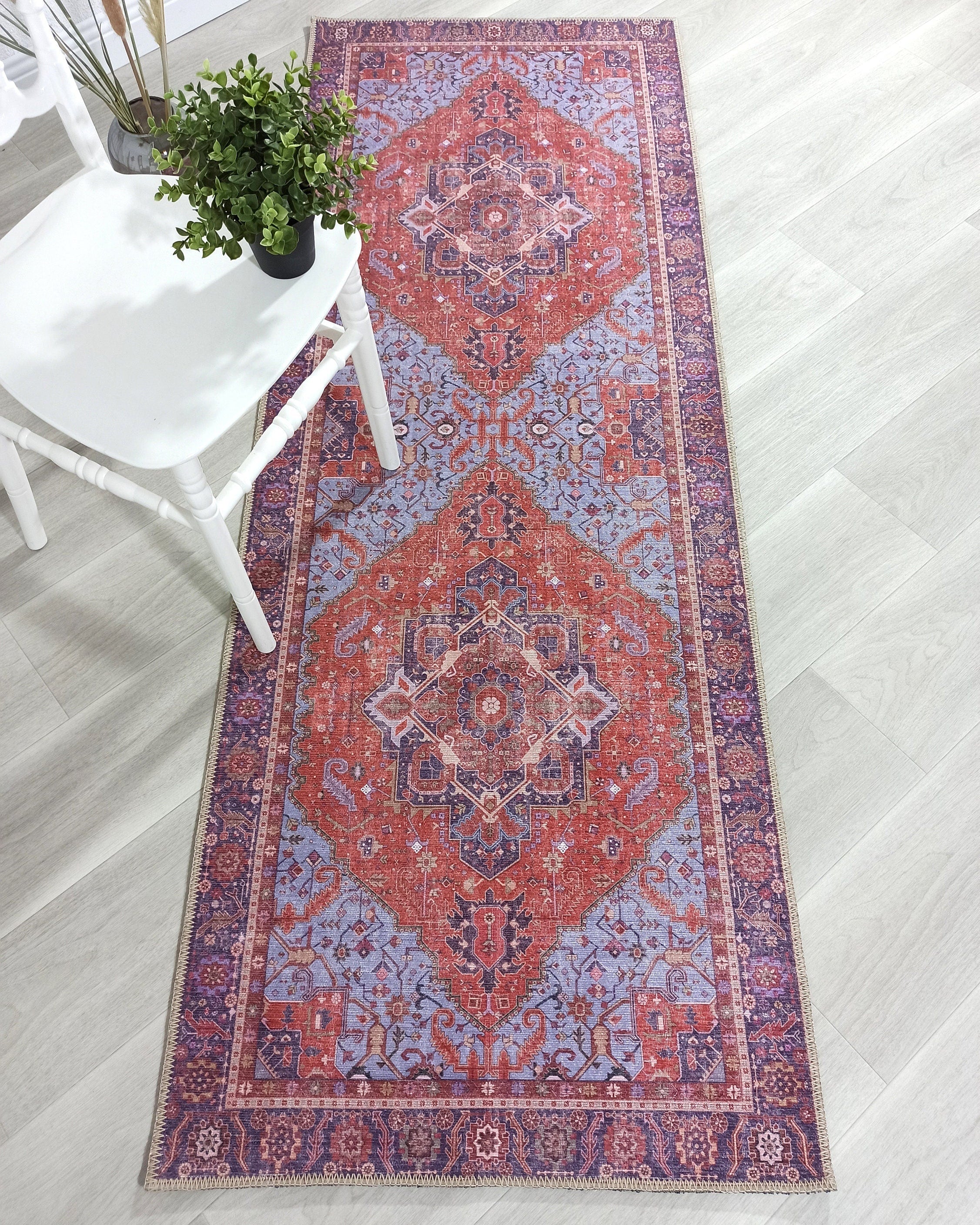 Lory Antique Red Blue Medallion Runner Rug