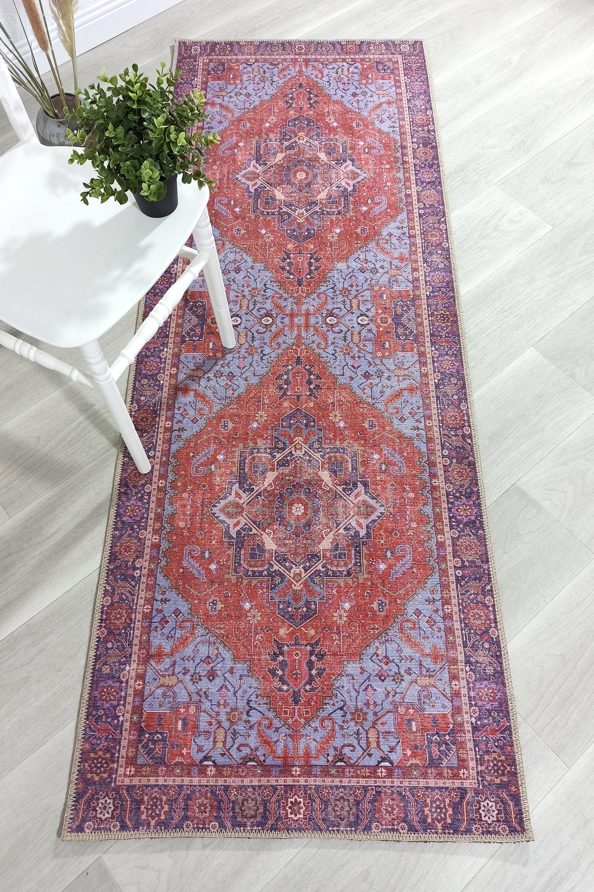 Lory Antique Red Blue Medallion Runner Rug