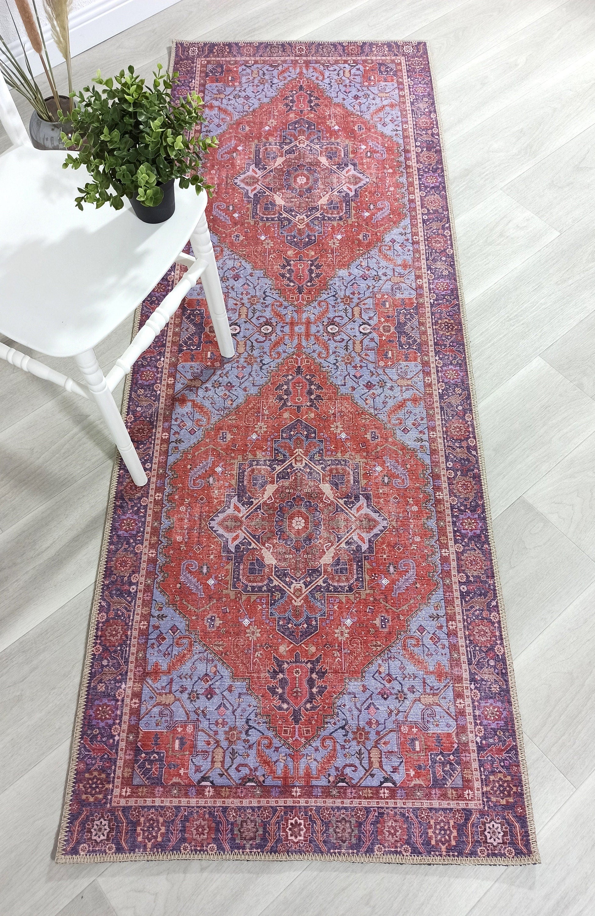 Lory Antique Red Blue Medallion Runner Rug