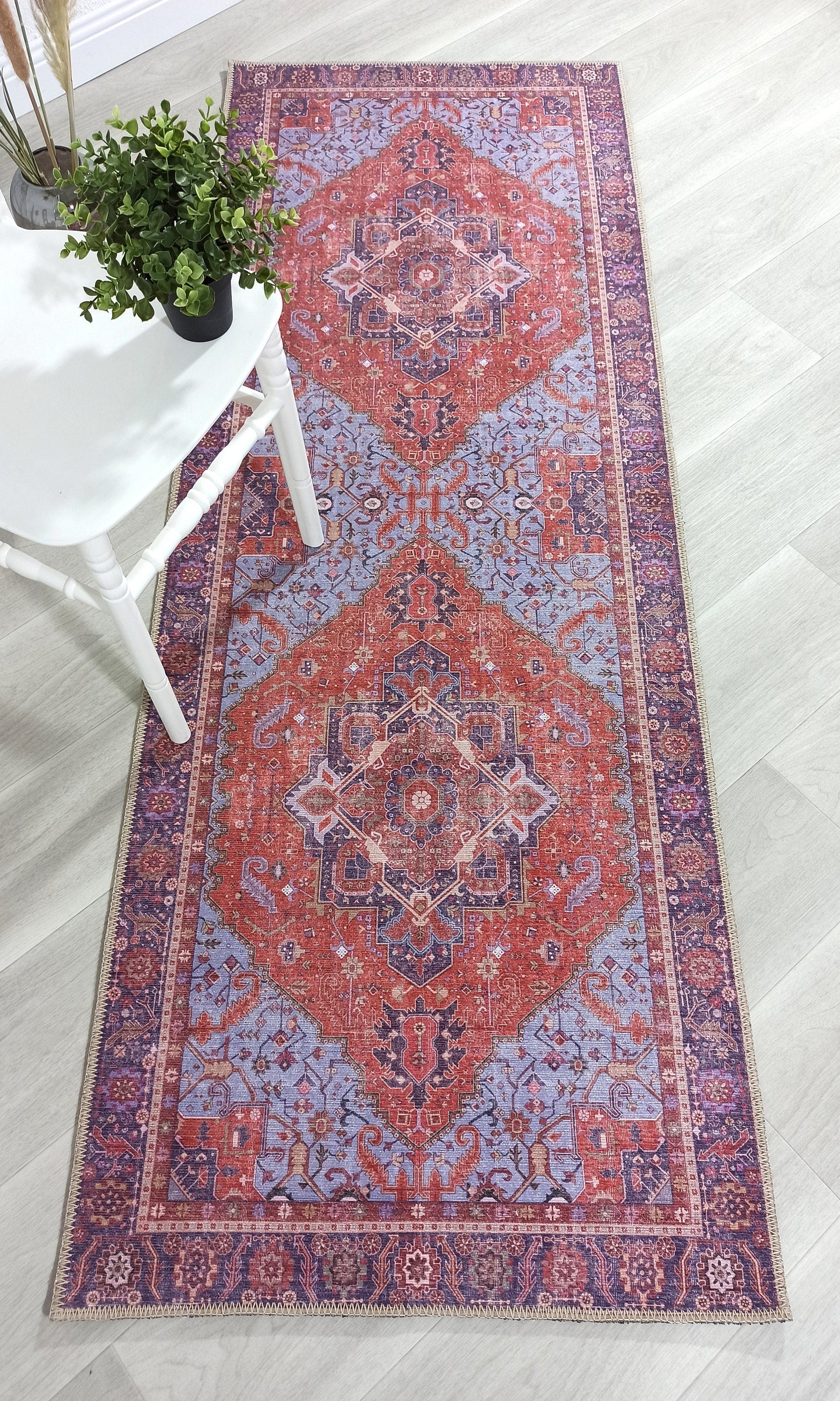 Lory Antique Red Blue Medallion Runner Rug