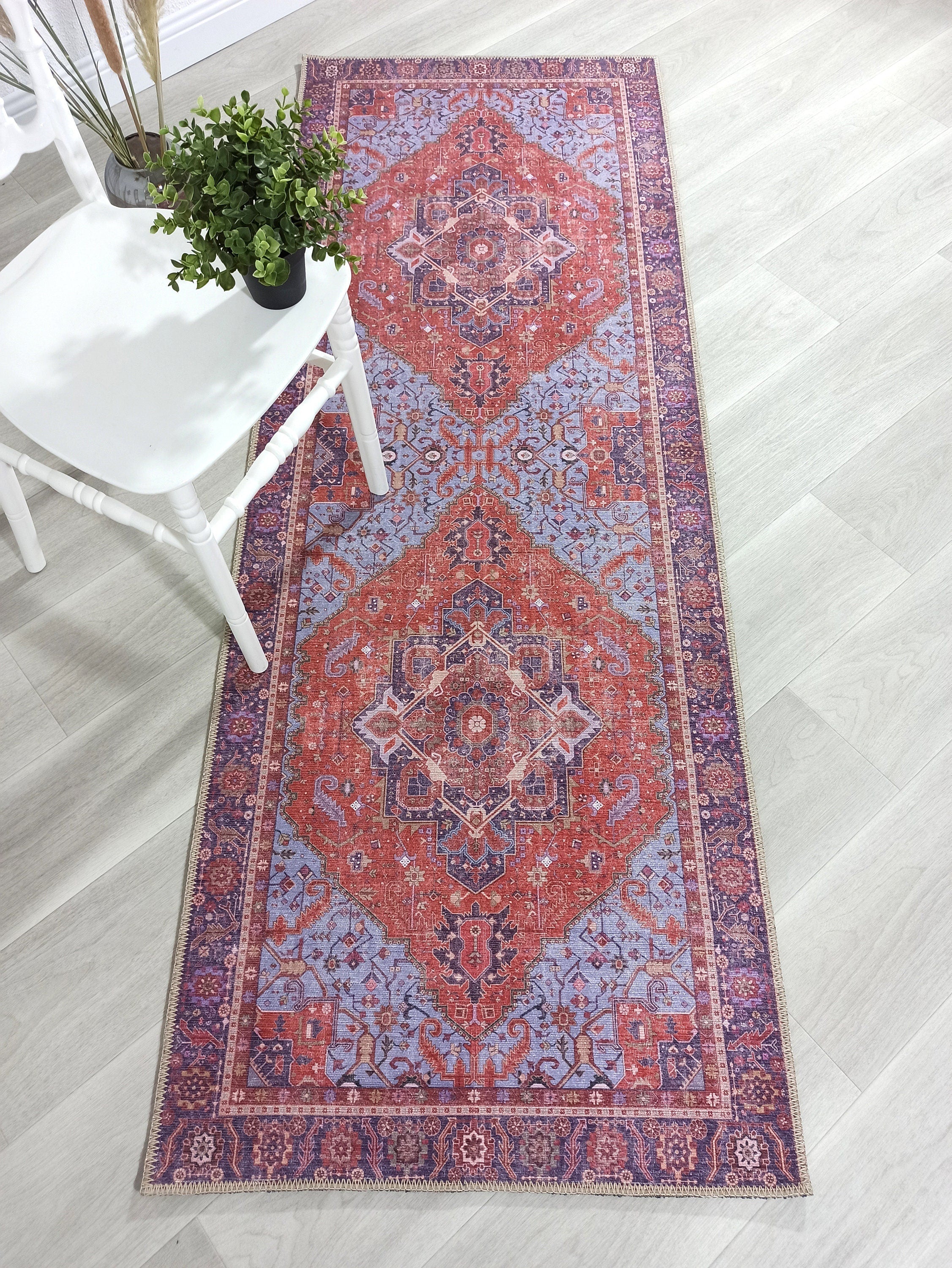 Lory Antique Red Blue Medallion Runner Rug
