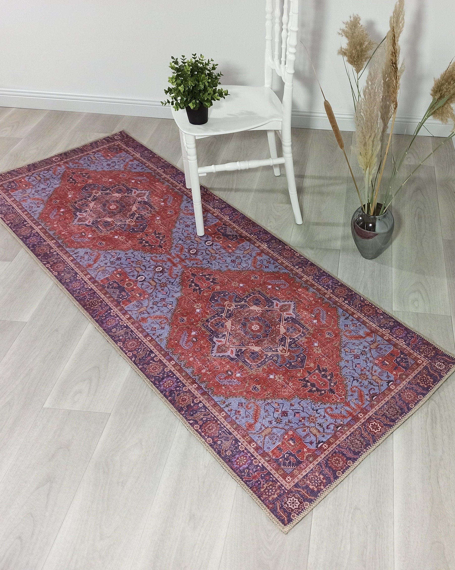 Lory Antique Red Blue Medallion Runner Rug