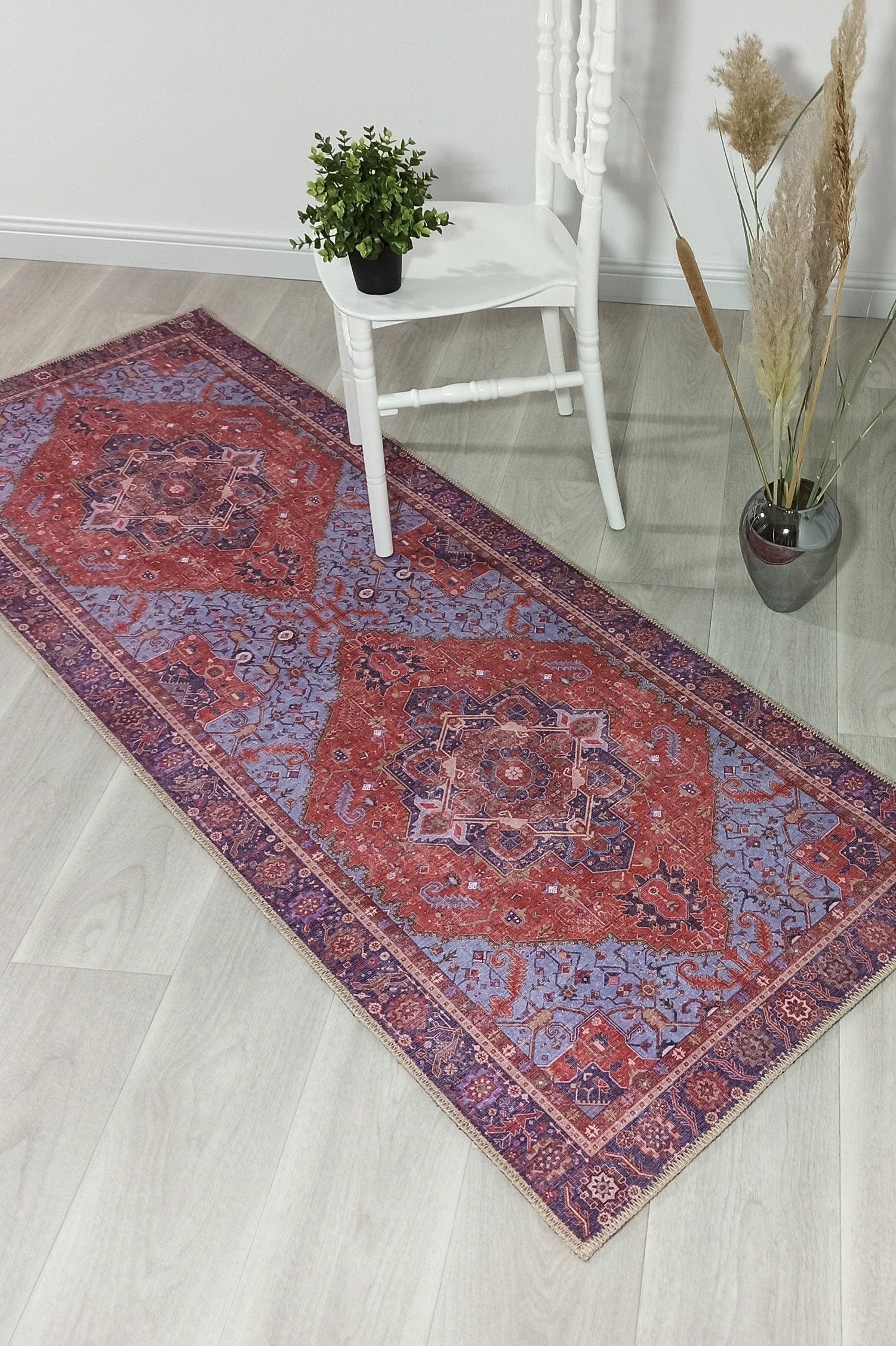 Lory Antique Red Blue Medallion Runner Rug