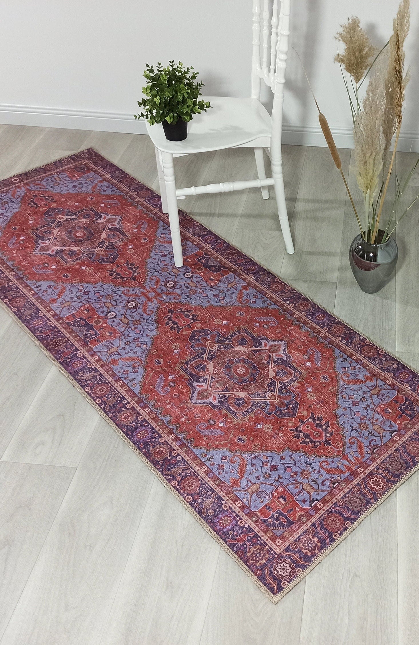 Lory Antique Red Blue Medallion Runner Rug