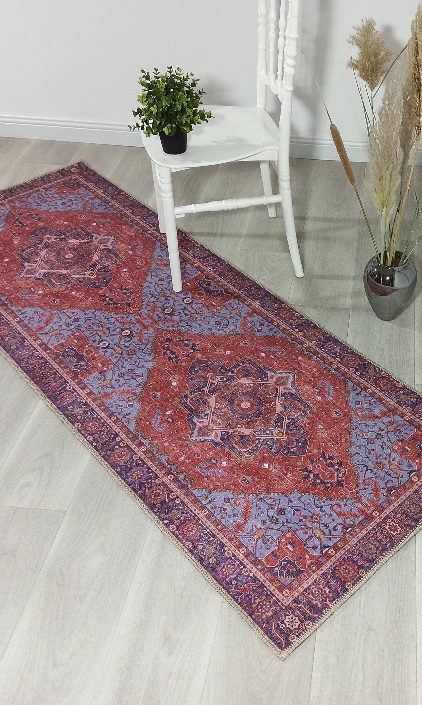 Lory Antique Red Blue Medallion Runner Rug