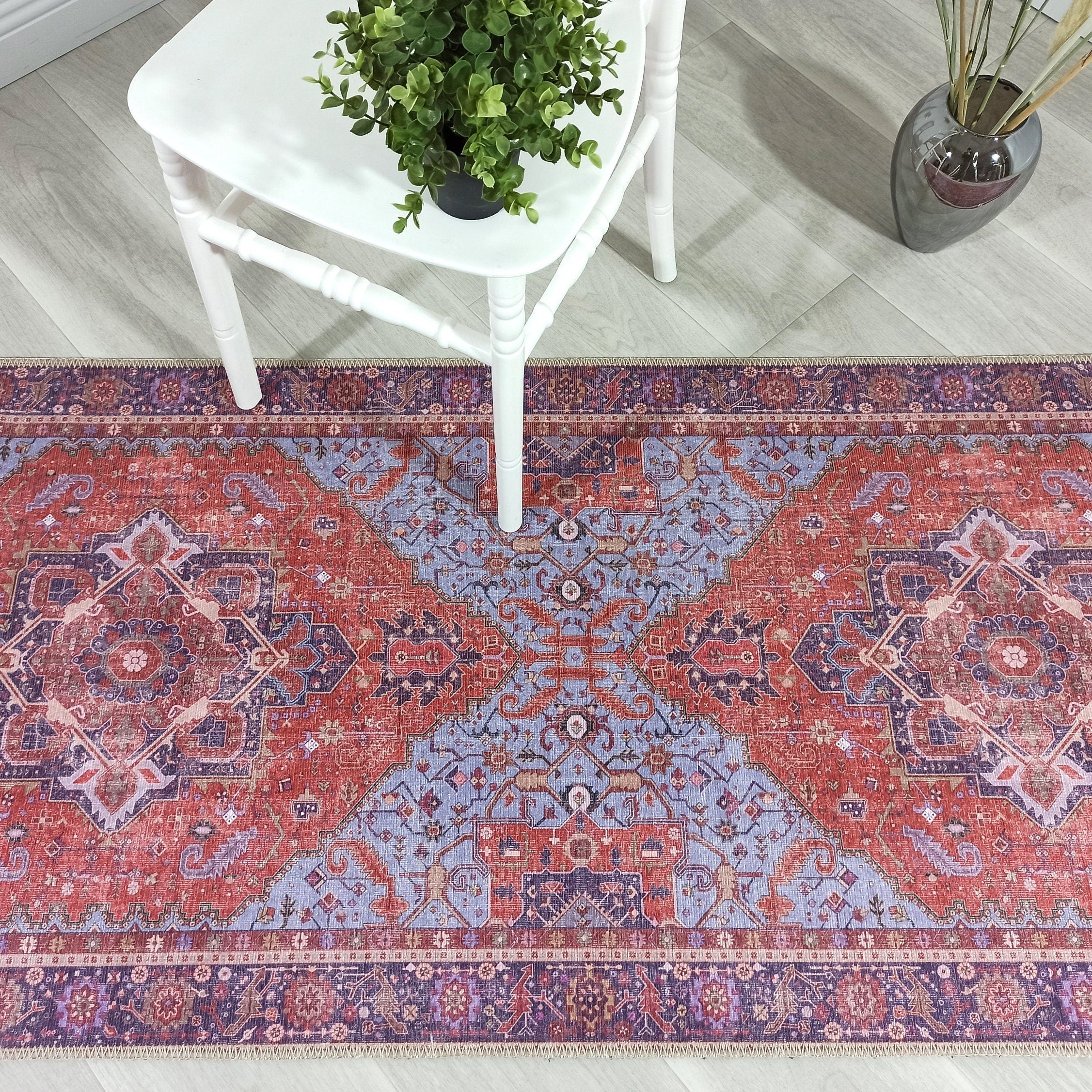 Lory Antique Red Blue Medallion Runner Rug