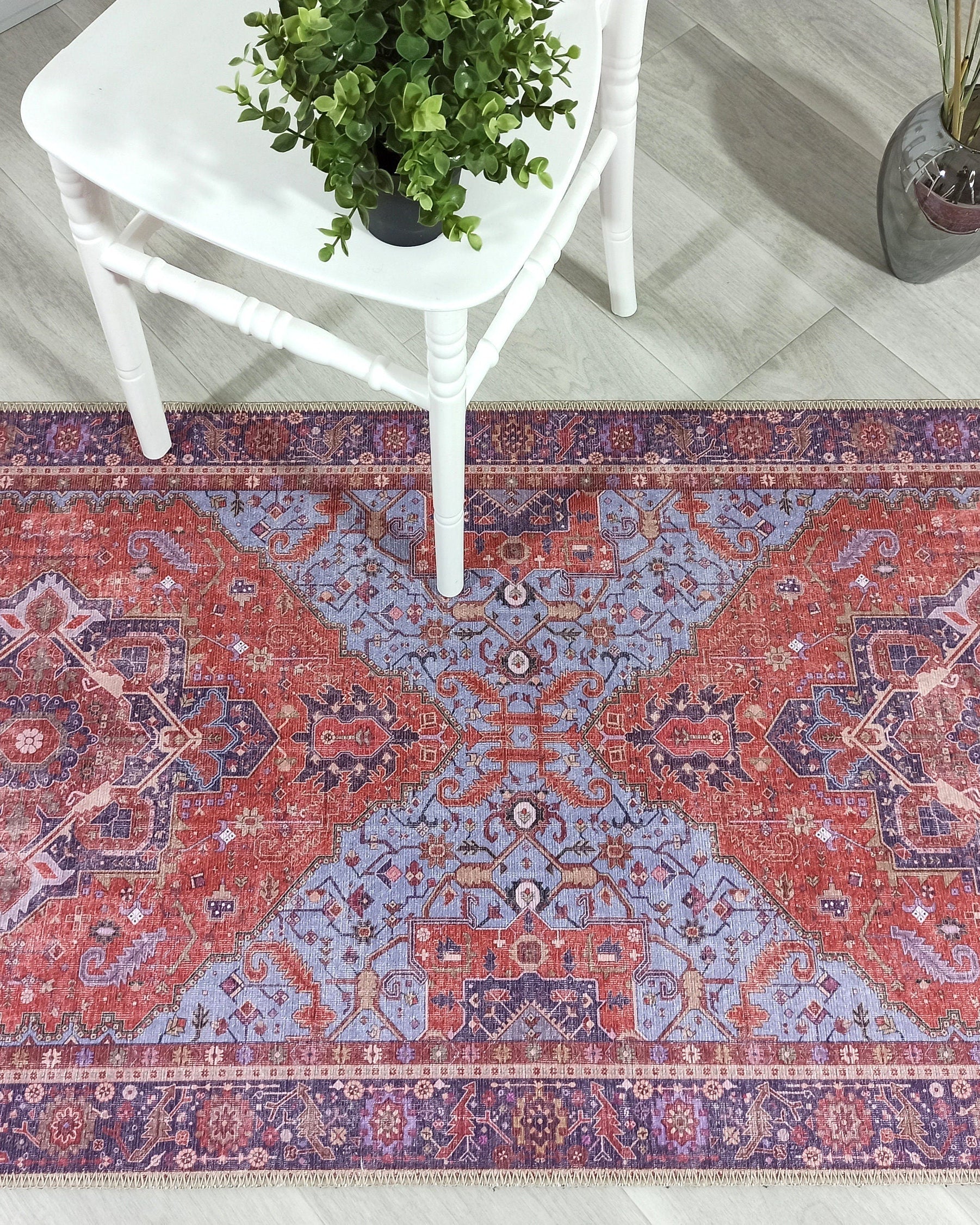 Lory Antique Red Blue Medallion Runner Rug