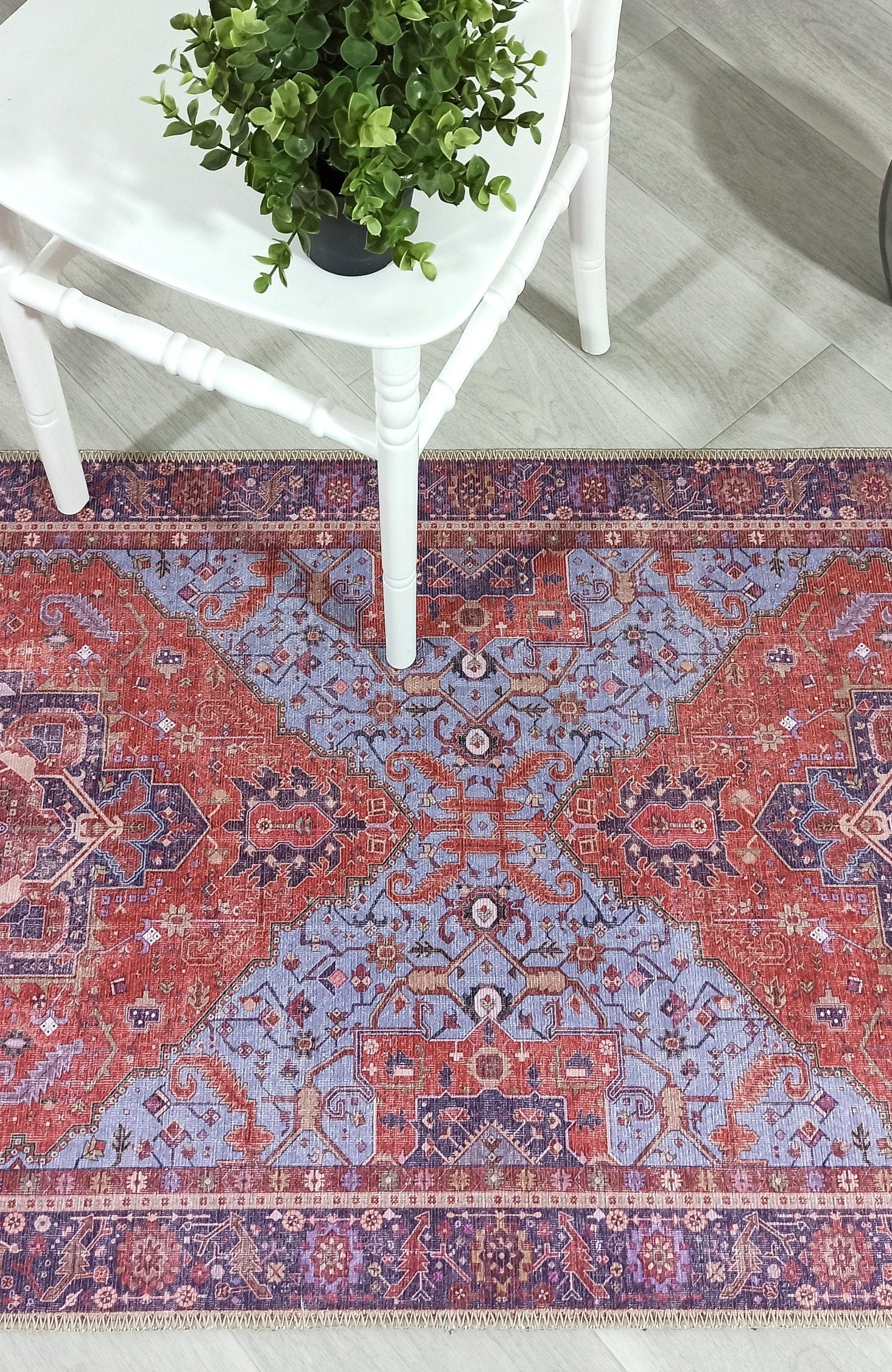 Lory Antique Red Blue Medallion Runner Rug