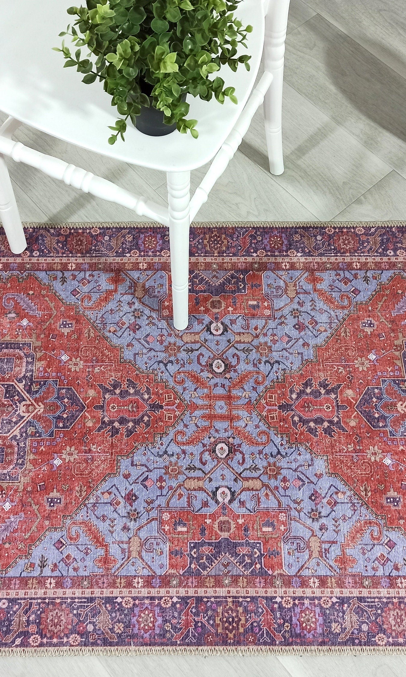 Lory Antique Red Blue Medallion Runner Rug
