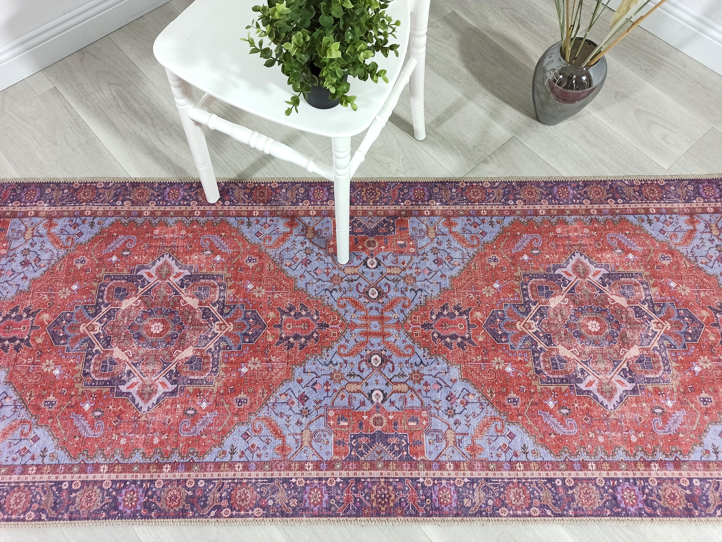 Lory Antique Red Blue Medallion Runner Rug