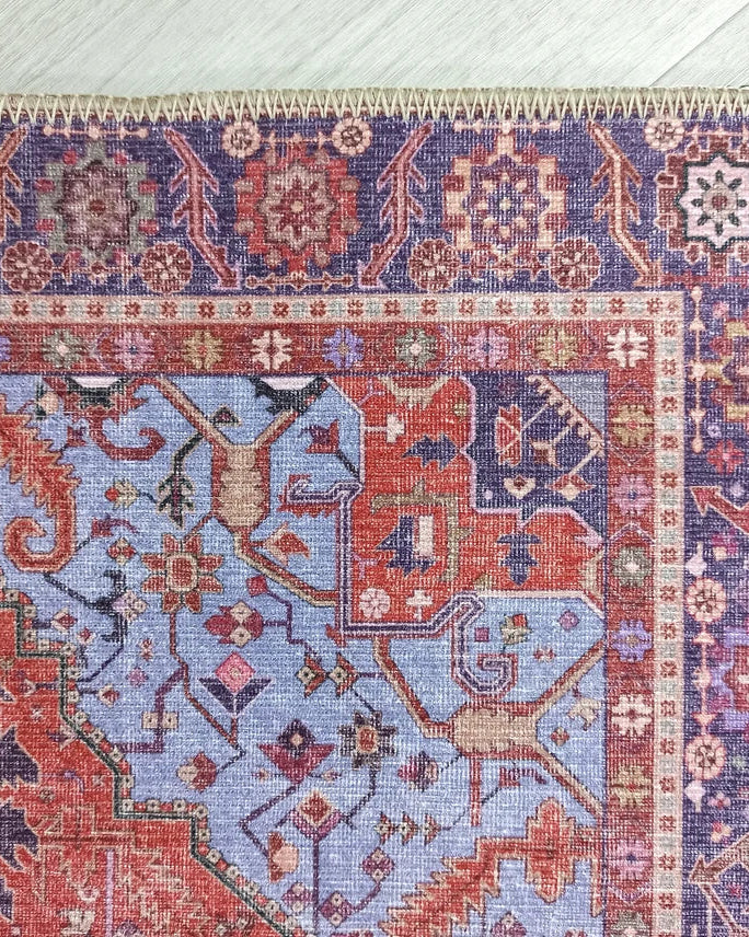 Lory Antique Red Blue Medallion Runner Rug