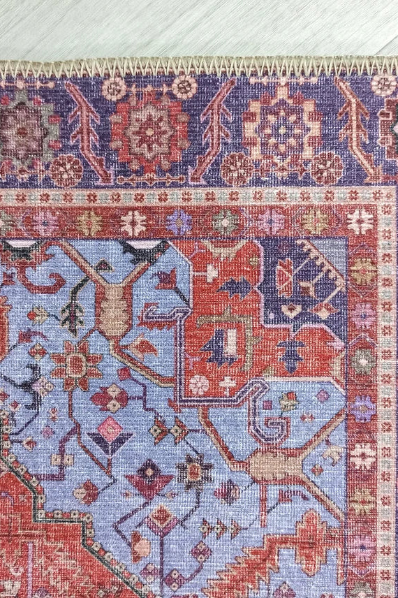 Lory Antique Red Blue Medallion Runner Rug