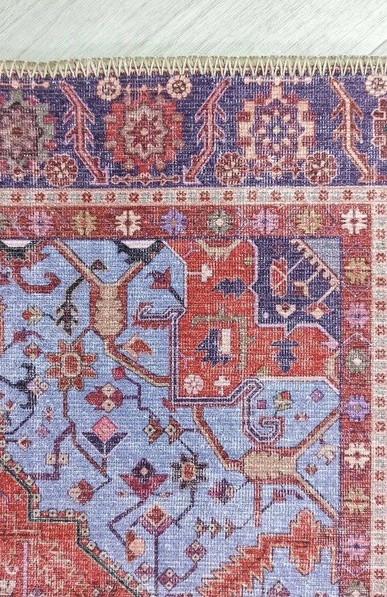 Lory Antique Red Blue Medallion Runner Rug