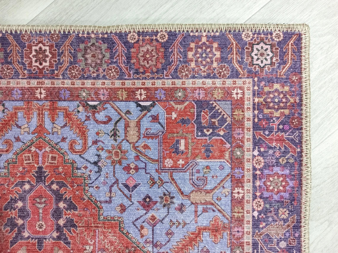 Lory Antique Red Blue Medallion Runner Rug